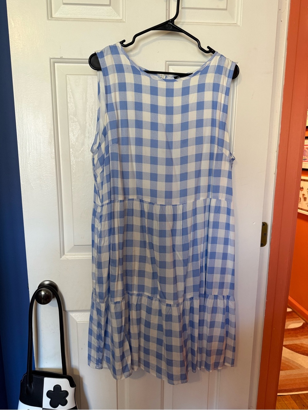 Sleeveless Light Blue and White Gingham Tiered Sundress